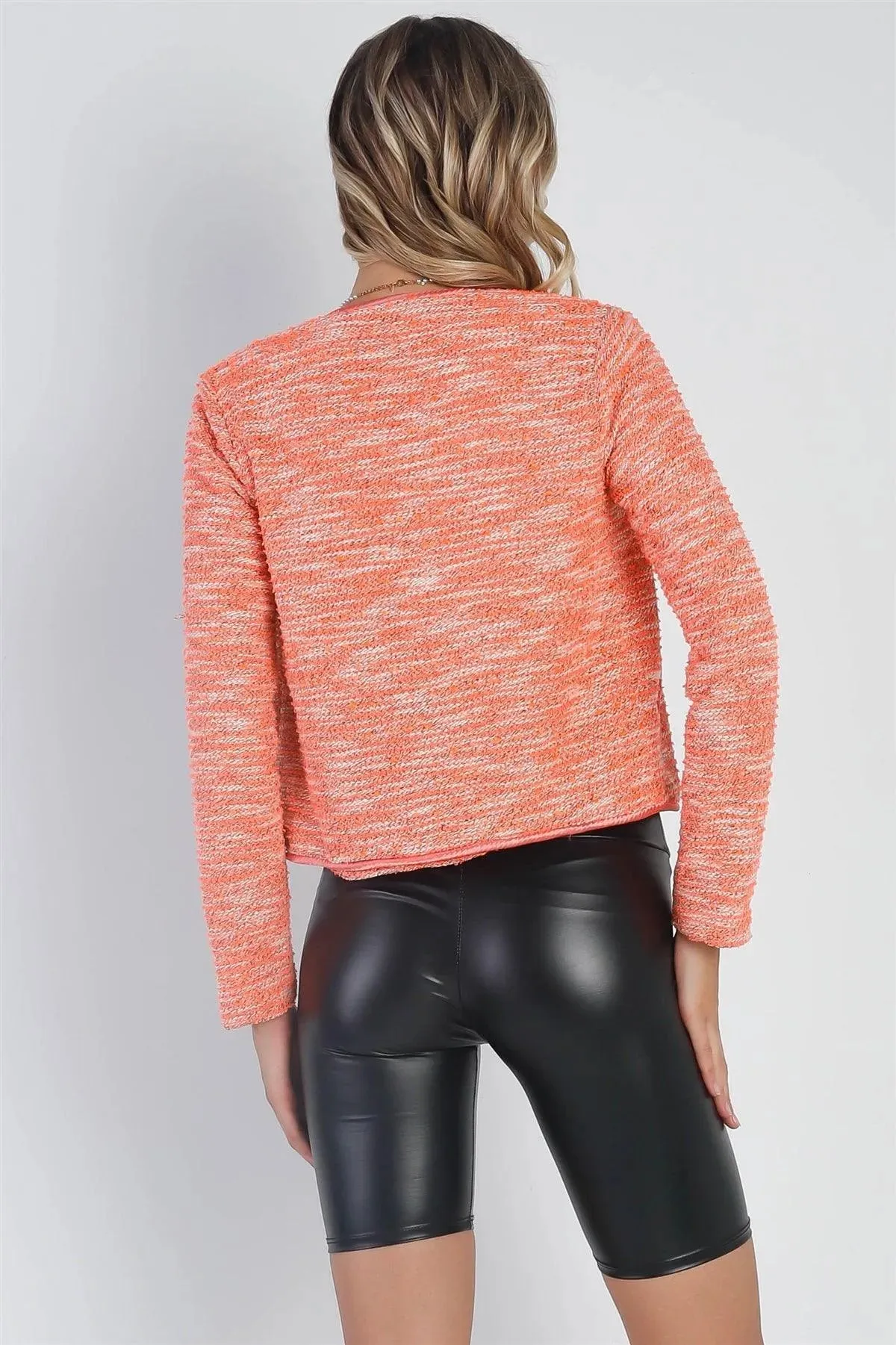 Delicious Orange Vintage Tweed Long Sleeve Front Zip-Up Detail Jacket With Pockets /1-2-2-1