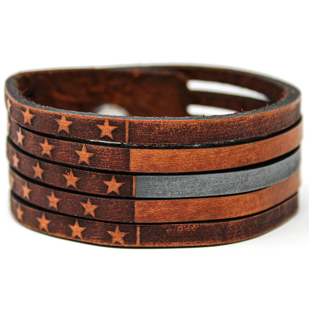 Unisex Leather Cuff - American Flag Slice